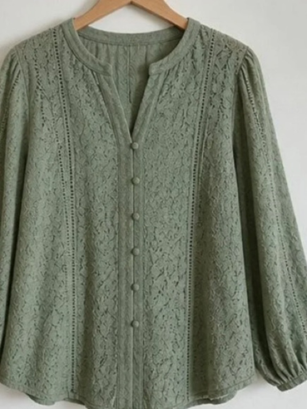 Lace Button-Front Women's Top in Sage Green